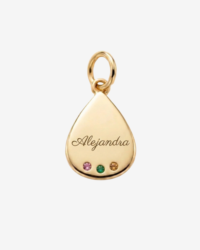 Customisable teardrop charm with three cubic zirconia stones
