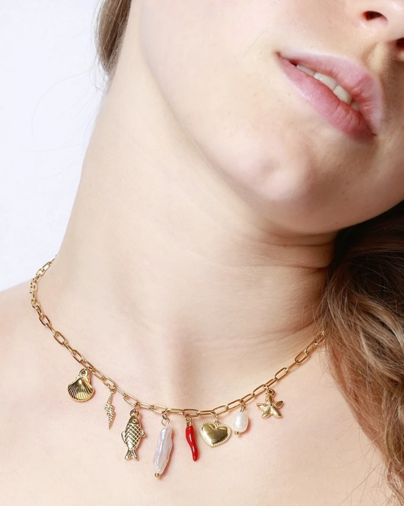 Multi-charm Link Necklace Sea Steel