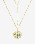 collar Mumbai medallon dorado con piedras verdes y azul mujer