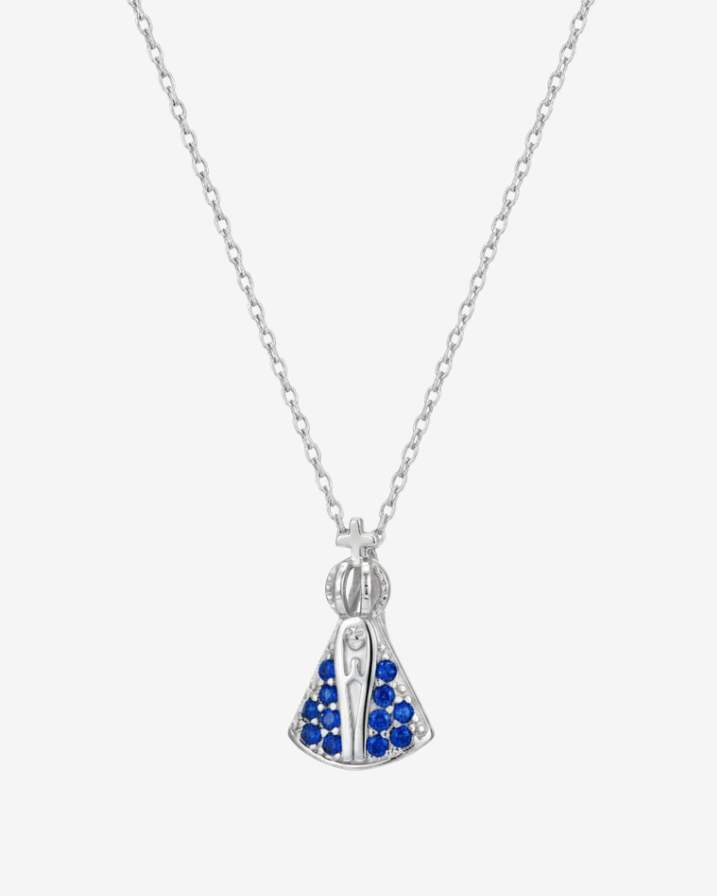 collar virgen del pilar plata 925 circonita azul mujer