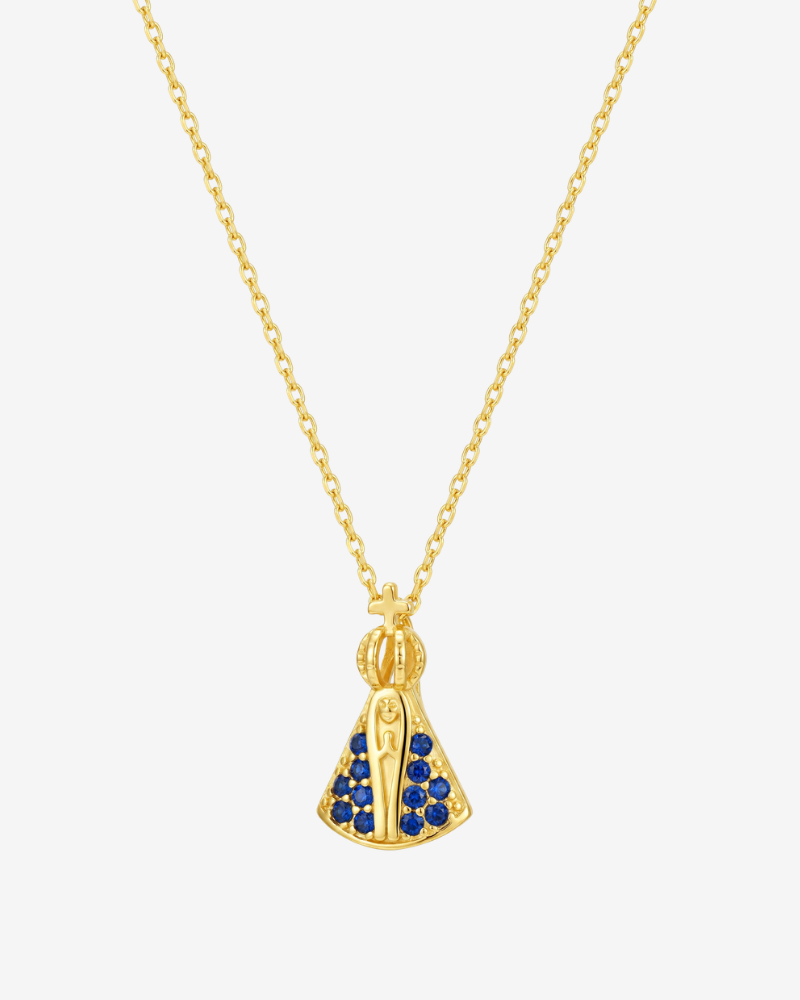 collar virgen del pilar plata 925 circonita azul mujer