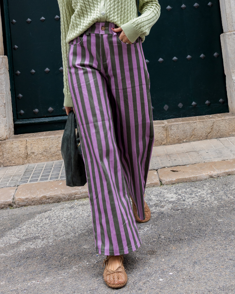 jeans olivia green pantalón rayas verdes y  lilas