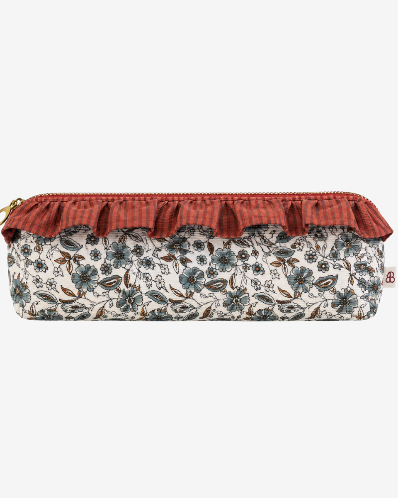 Personalized Como Pouch – Blue Floral Corduroy