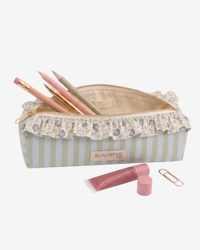 Personalized Rome Pouch – Blue & Green Stripes