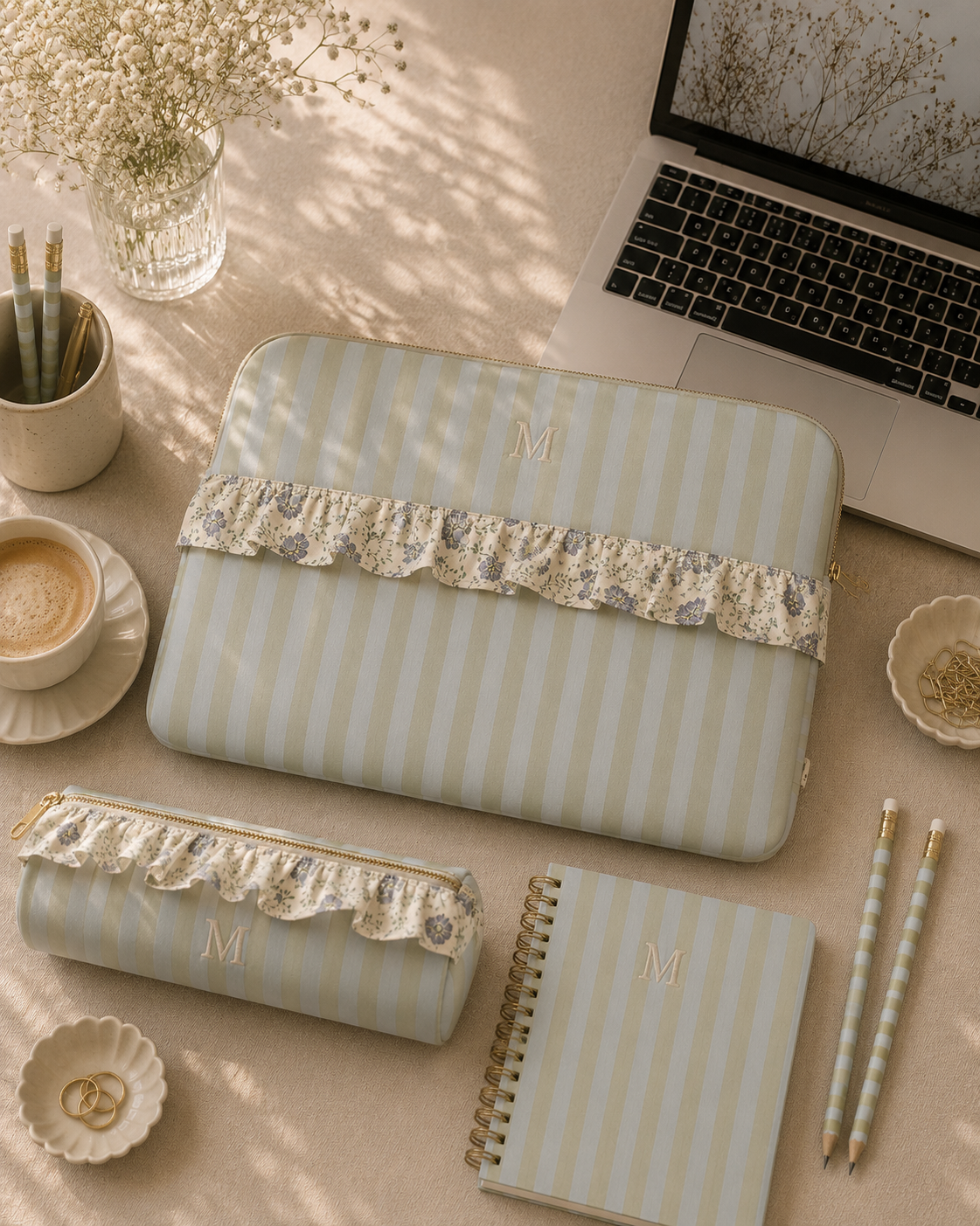 Personalized Rome Pouch – Blue & Green Stripes