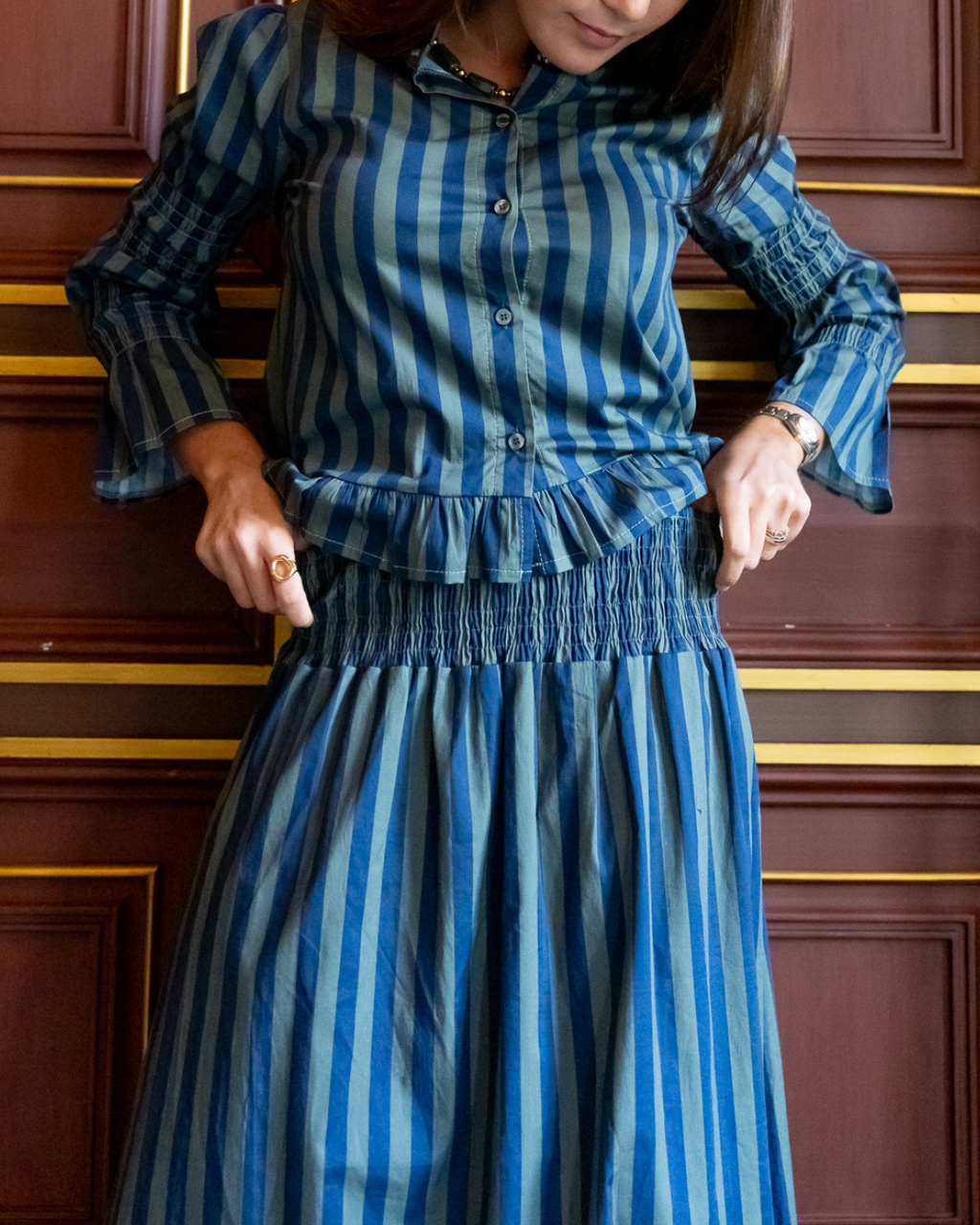 Toscana Skirt – Navy and Green Striped
