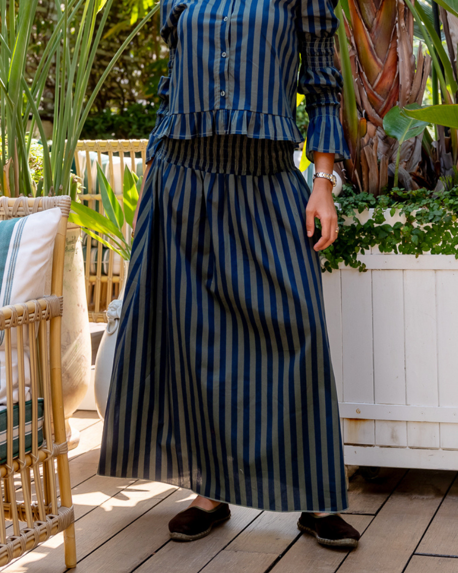 Toscana Skirt – Navy and Green Striped