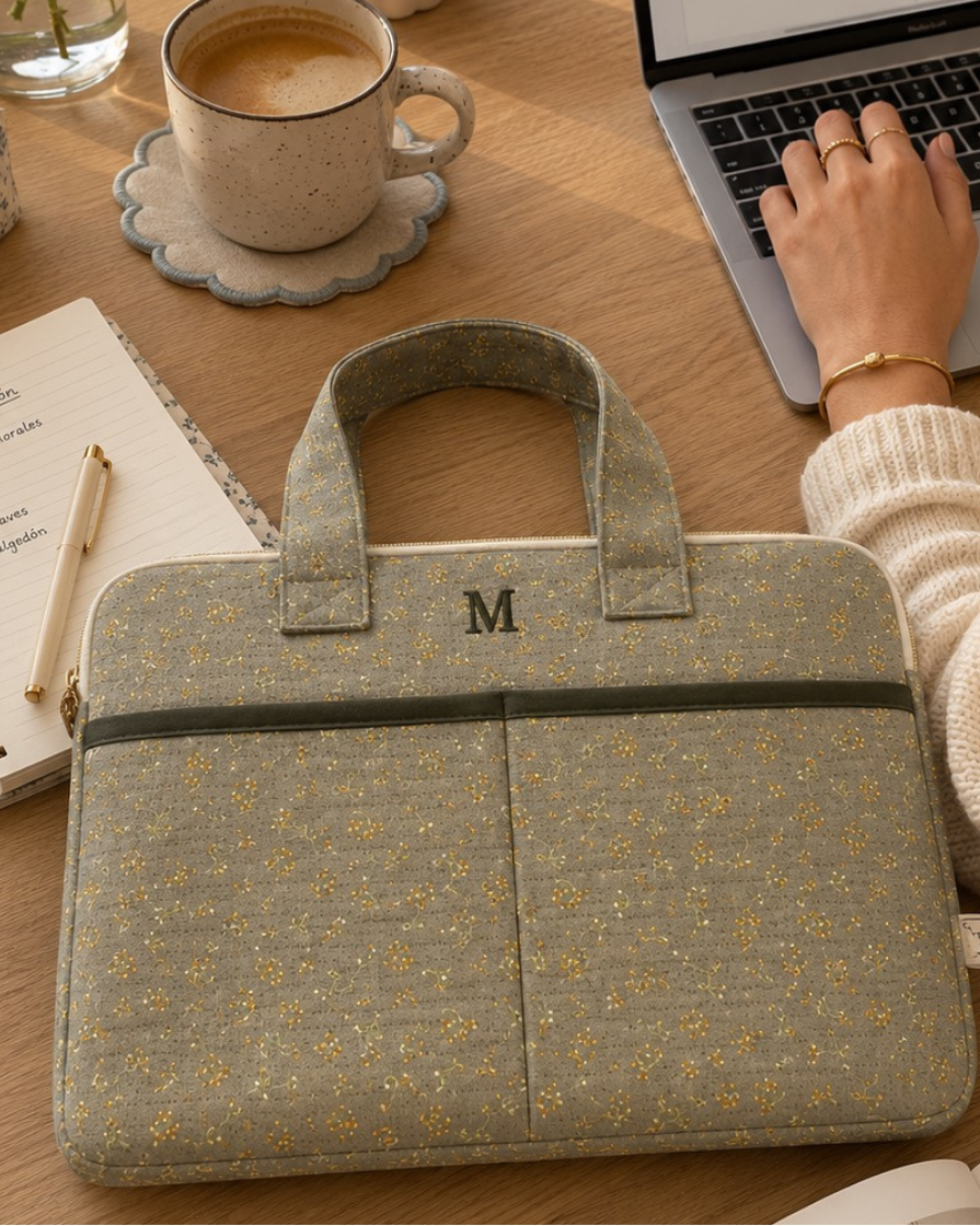 Personalized Siena Laptop Sleeve – Khaki Floral Print