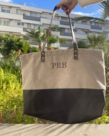 Beige Wool Shopping Bag Personalized with PRB Initials