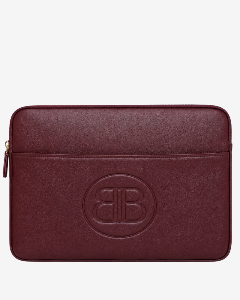 Personalized Positano Leather Laptop Sleeve – Burgundy