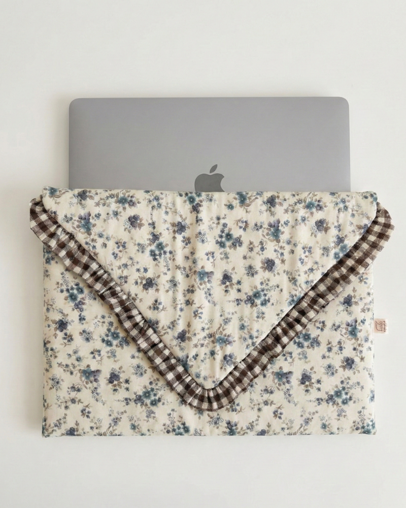 Funda de ordenador personalizada de algodón con flores azules Banoffee