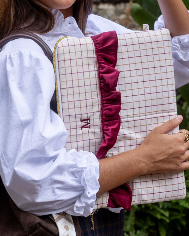 Personalized Lucca Laptop Sleeve – Burgundy Check
