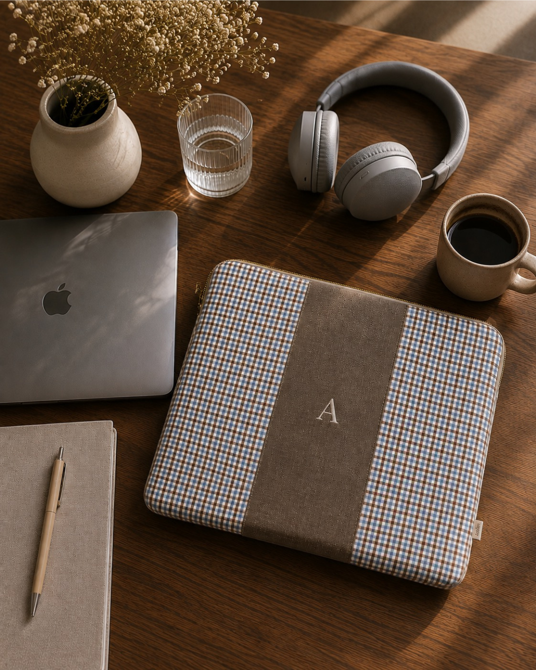 Personalized Venice Laptop Sleeve – Blue Check Print