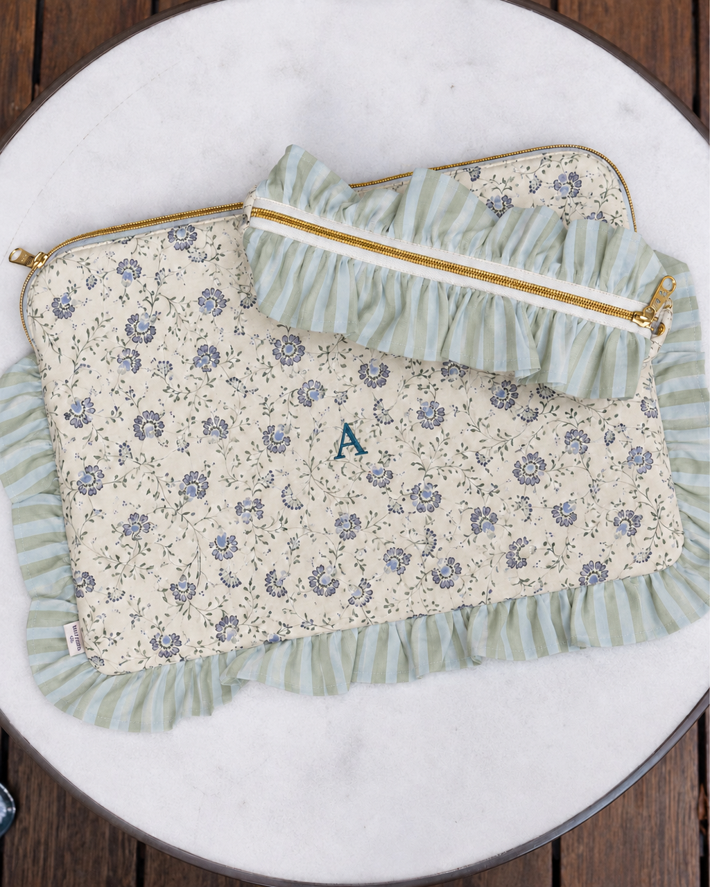 Personalized Capri Pouch – Blue & Green Floral