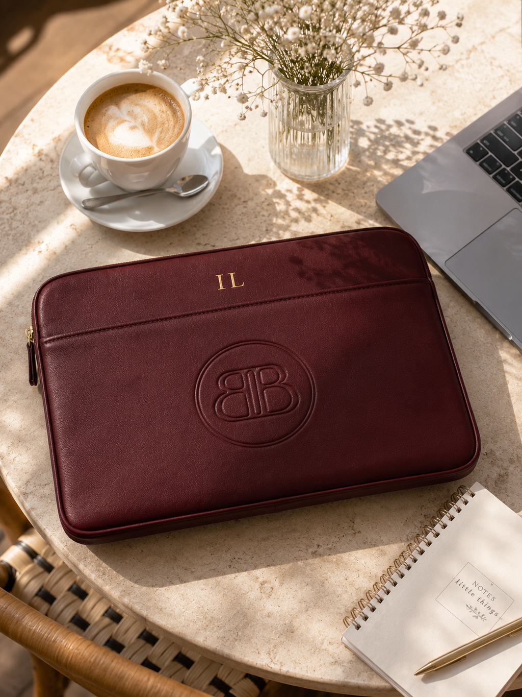 Personalized Positano Leather Laptop Sleeve – Burgundy