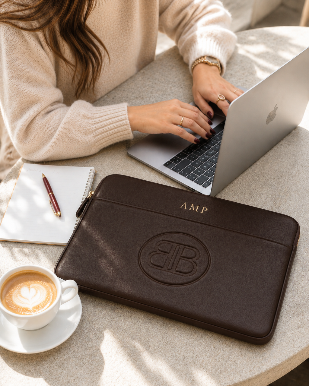 Personalized Portofino Leather Laptop Sleeve – Chocolate Brown