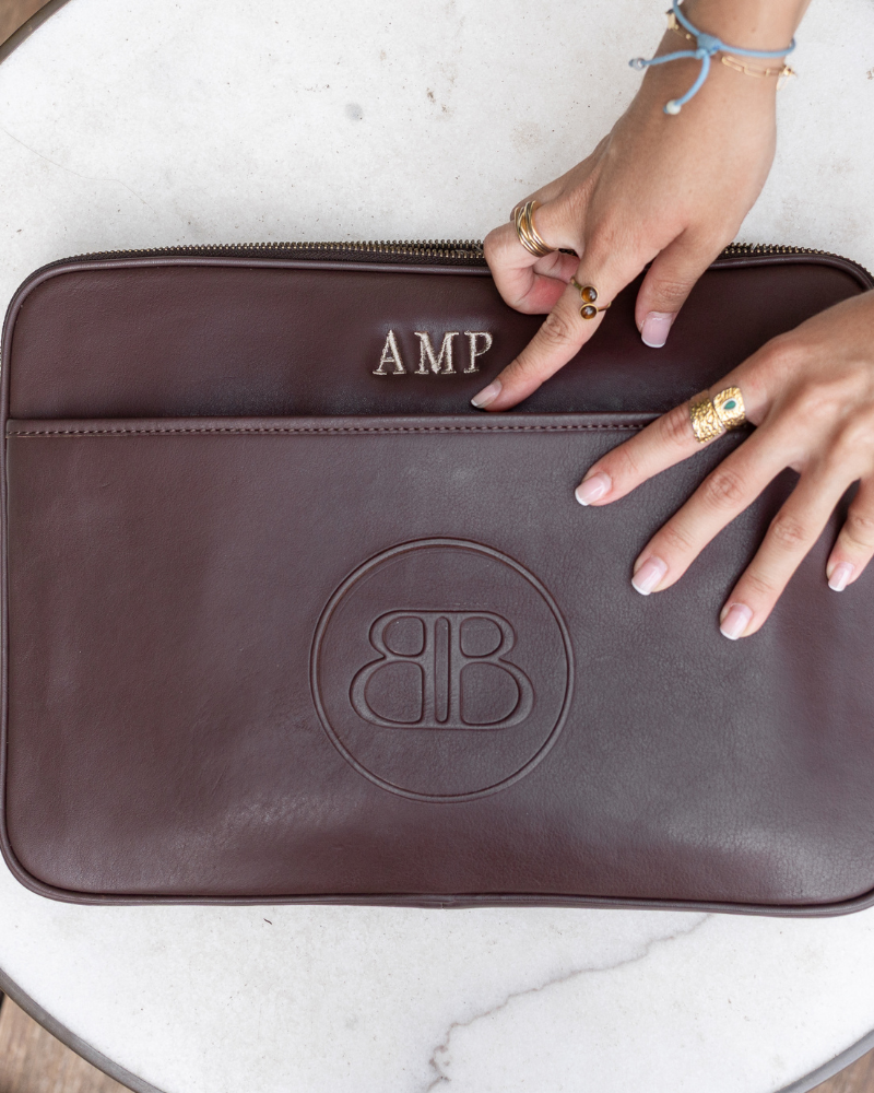 Personalized Portofino Leather Laptop Sleeve – Chocolate Brown