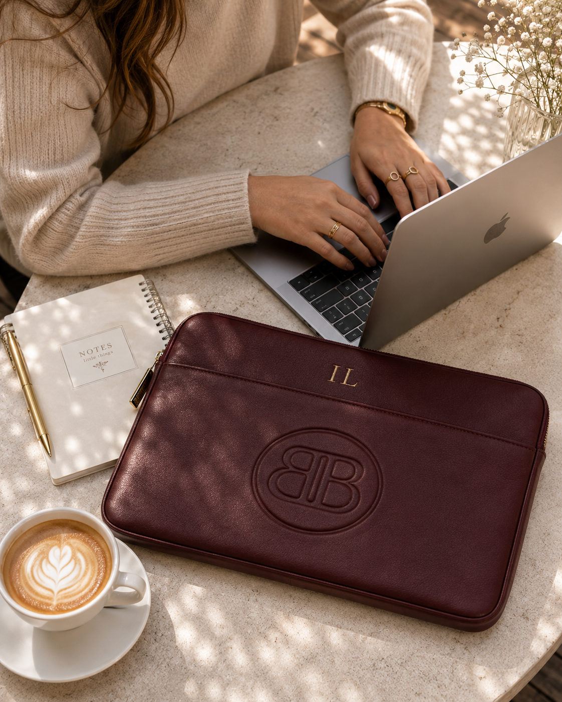 Personalized Positano Leather Laptop Sleeve – Burgundy