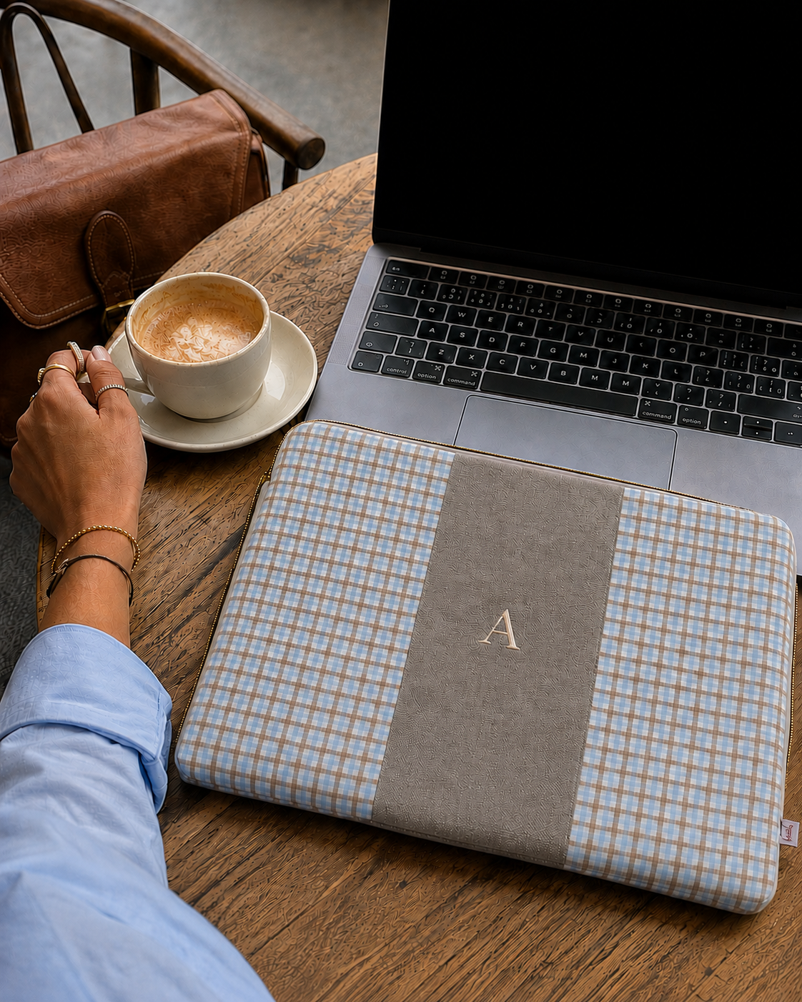 Personalized Venice Laptop Sleeve – Blue Check Print