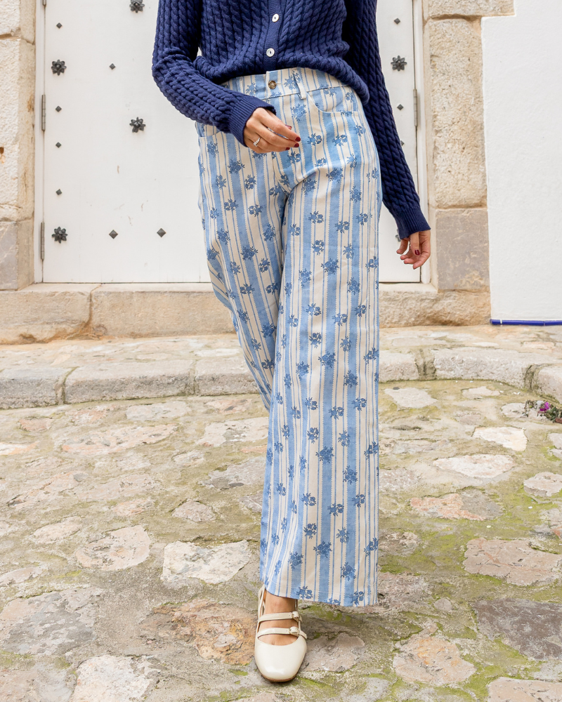 jeans Julieta Blue pantalón rayas azules con flores mujer