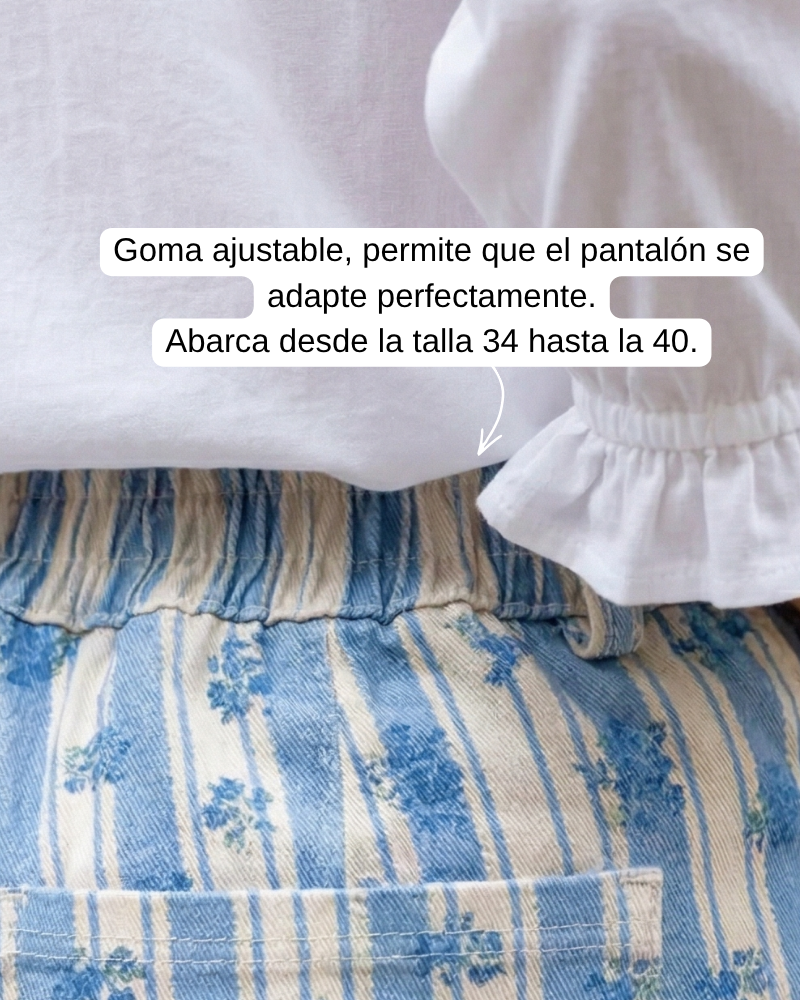 jeans Julieta Blue pantalón rayas azules con flores mujer