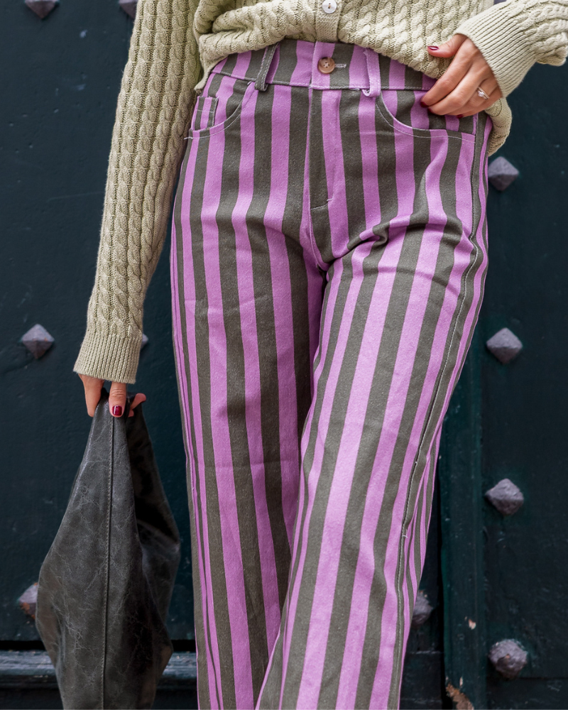 jeans olivia green pantalón rayas verdes y lilas