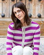 Jersey Valentina rayas beige y fucsia textura suave punto canalé
