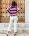 Jersey Valentina rayas beige y fucsia  detalle vista trasera