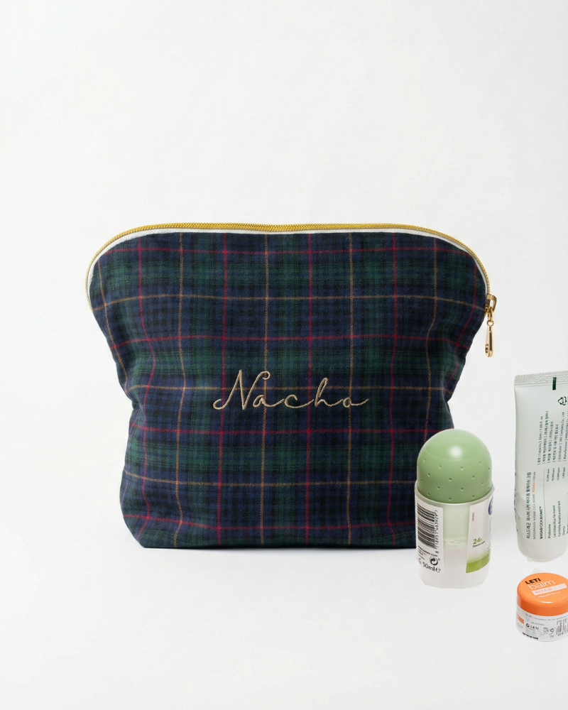 Neceser personalizado de algodón cuadro tartán Banoffee