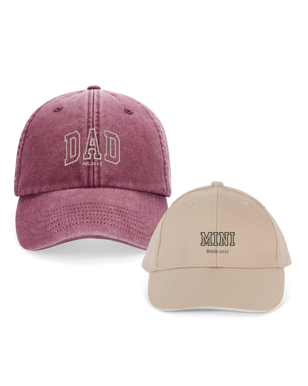 Pack gorras personalizadas DAD y MINI letras gruesas