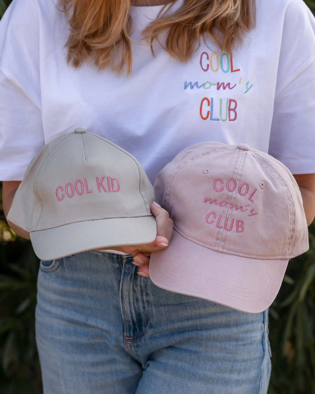 Pack of customised DAD and MINI caps with bold lettering