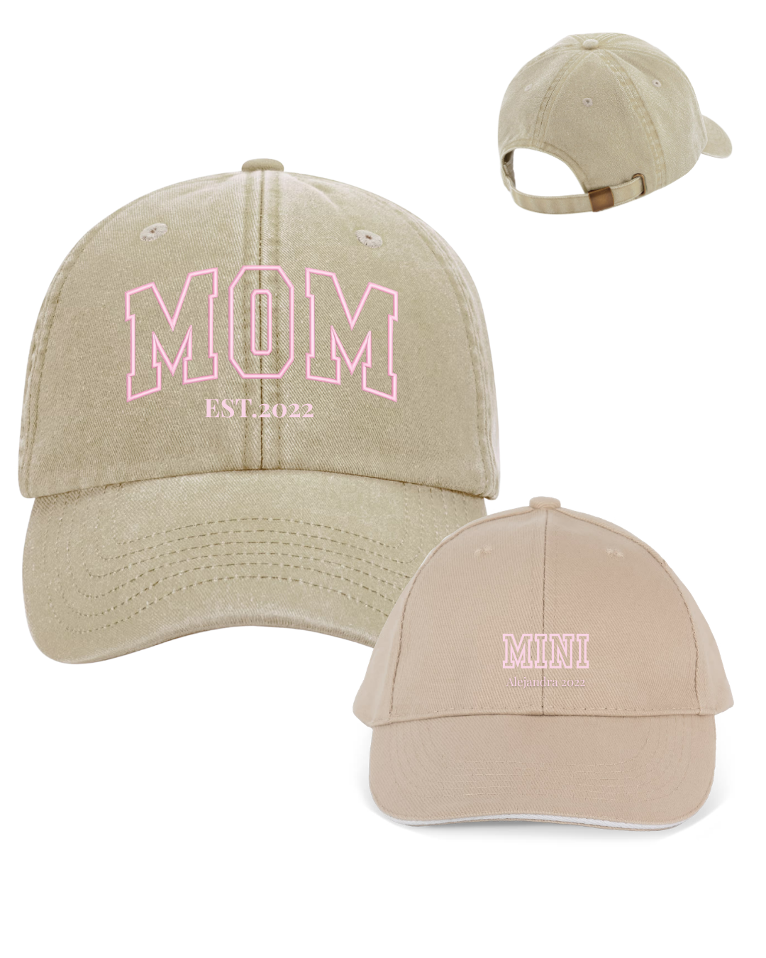 Pack gorras personalizadas MOM y MINI letras gruesas