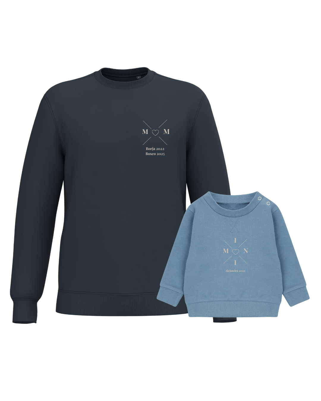 Pack sudaderas MOM y MINI bebé cruz corazón (hasta 36 meses)