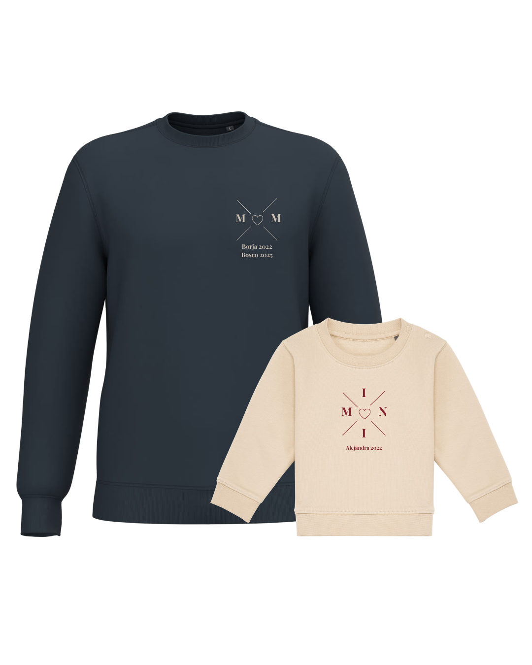 Pack sudaderas MOM y MINI bebé cruz corazón (hasta 36 meses)