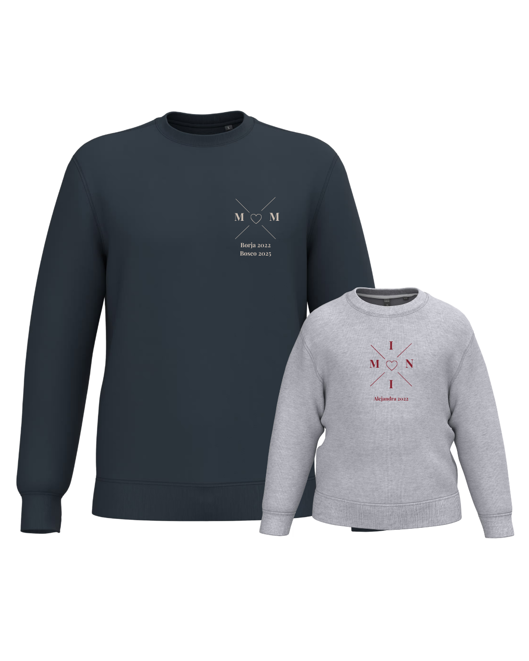 Pack sudaderas MOM y MINI bebé cruz corazón (hasta 36 meses)