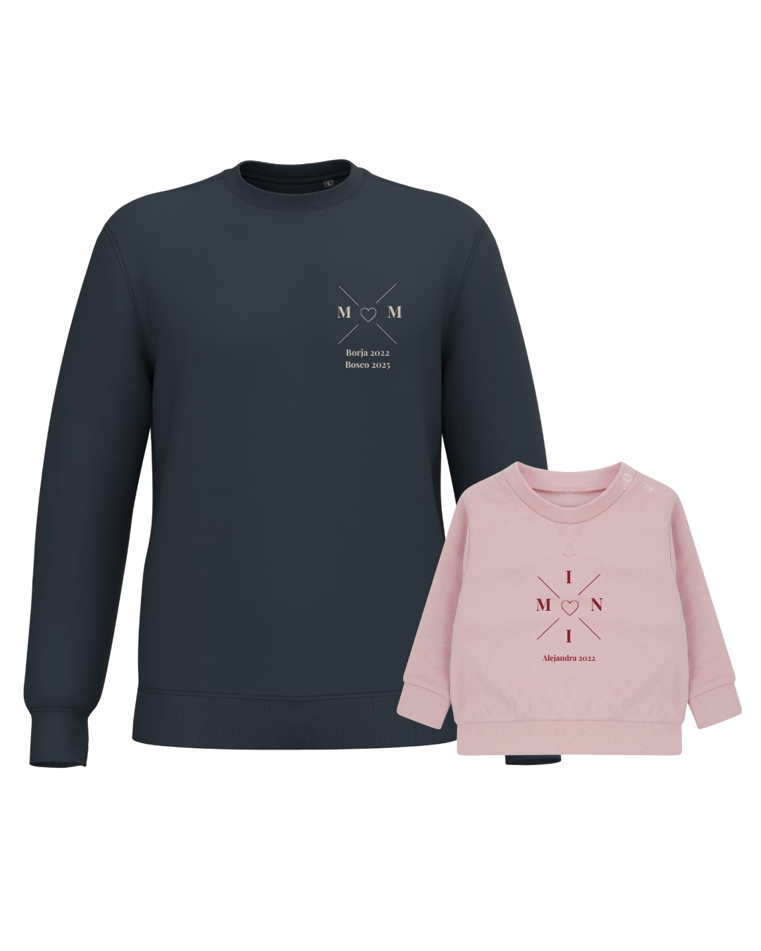 Pack sudaderas MOM y MINI bebé cruz corazón (hasta 36 meses)