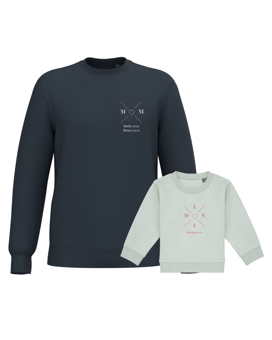 Pack sudaderas MOM y MINI bebé cruz corazón (hasta 36 meses)