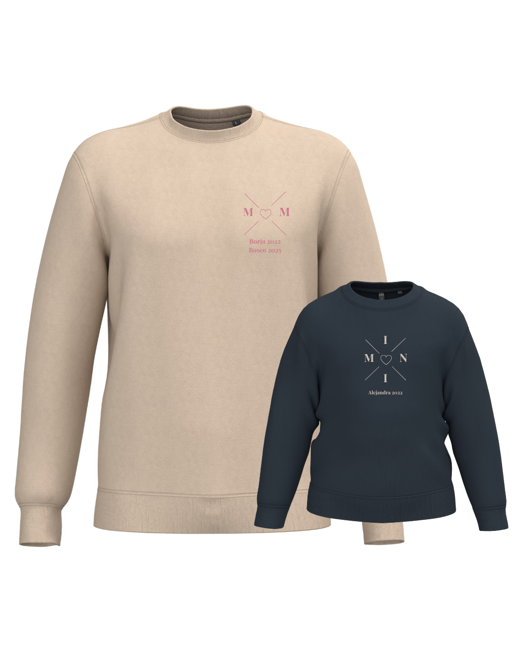 Pack sudaderas MOM y MINI bebé cruz corazón (hasta 36 meses)