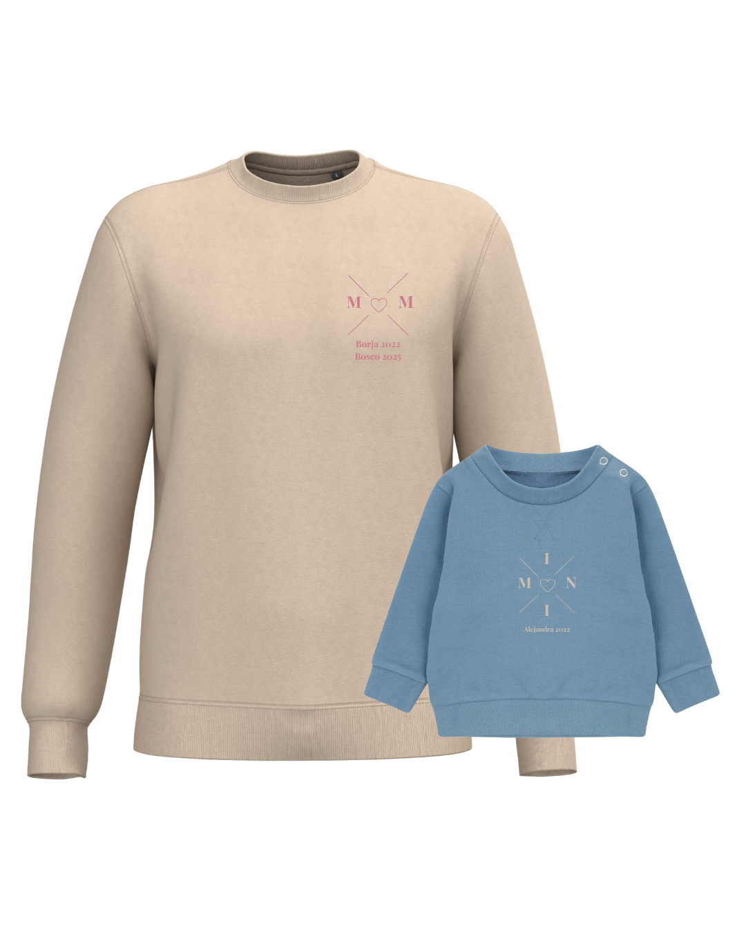 Pack sudaderas MOM y MINI bebé cruz corazón (hasta 36 meses)