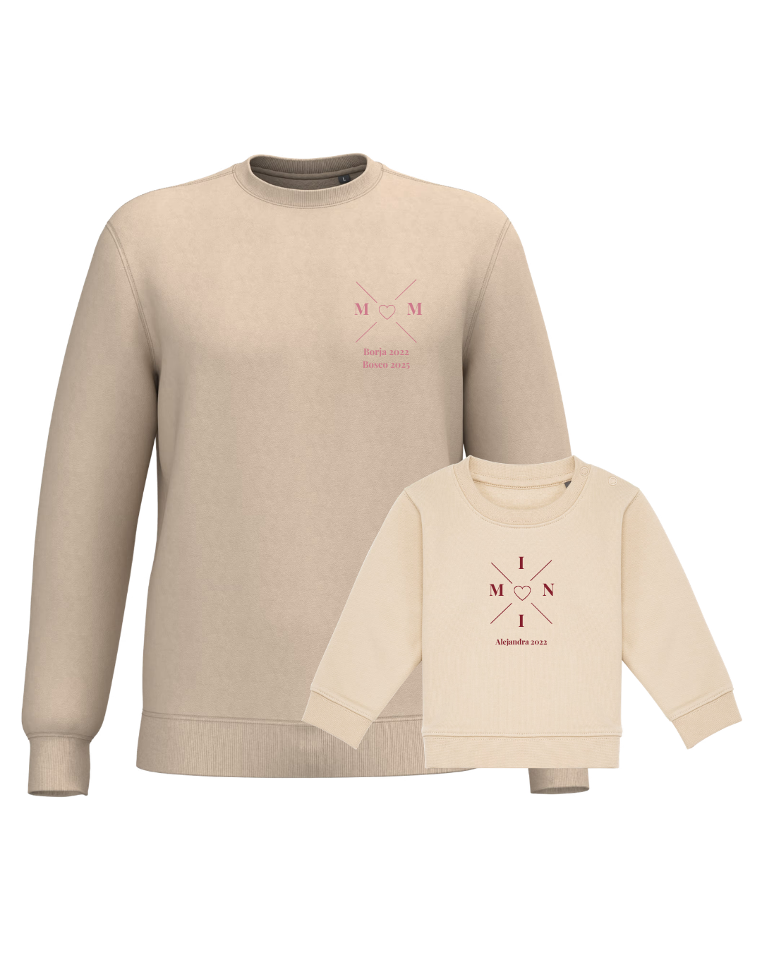 Pack sudaderas MOM y MINI bebé cruz corazón (hasta 36 meses)