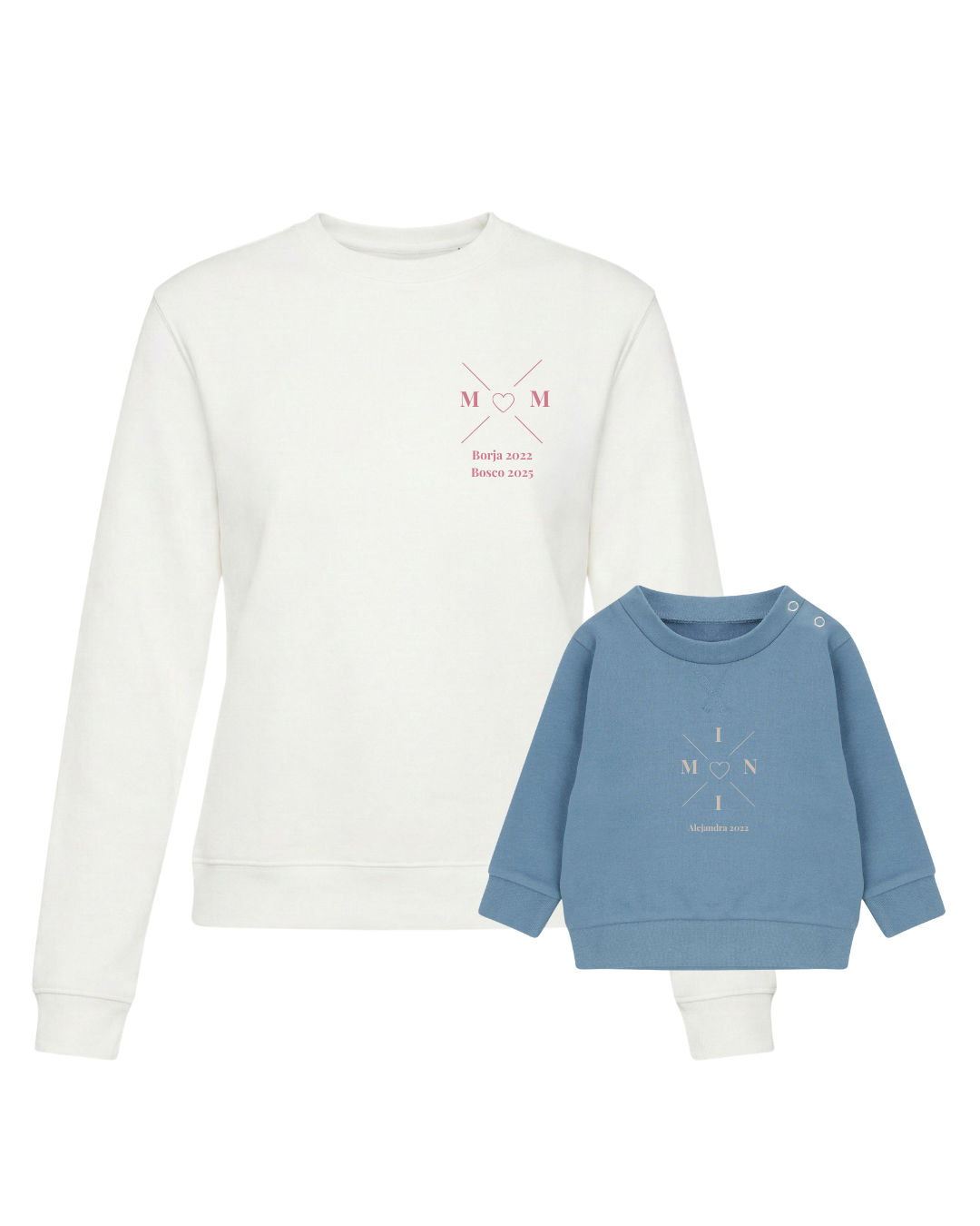 Pack sudaderas MOM y MINI bebé cruz corazón (hasta 36 meses)