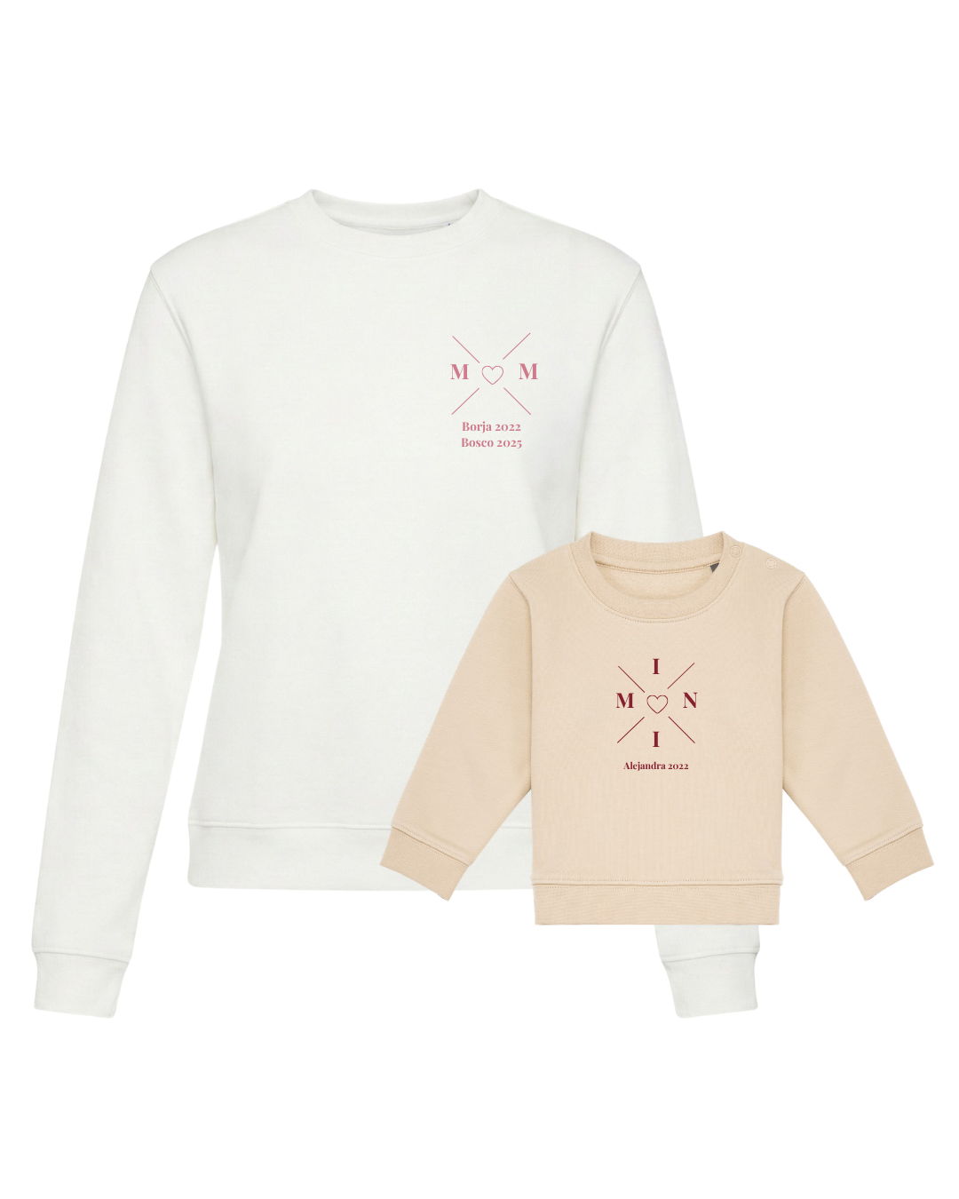 Pack sudaderas MOM y MINI bebé cruz corazón (hasta 36 meses)