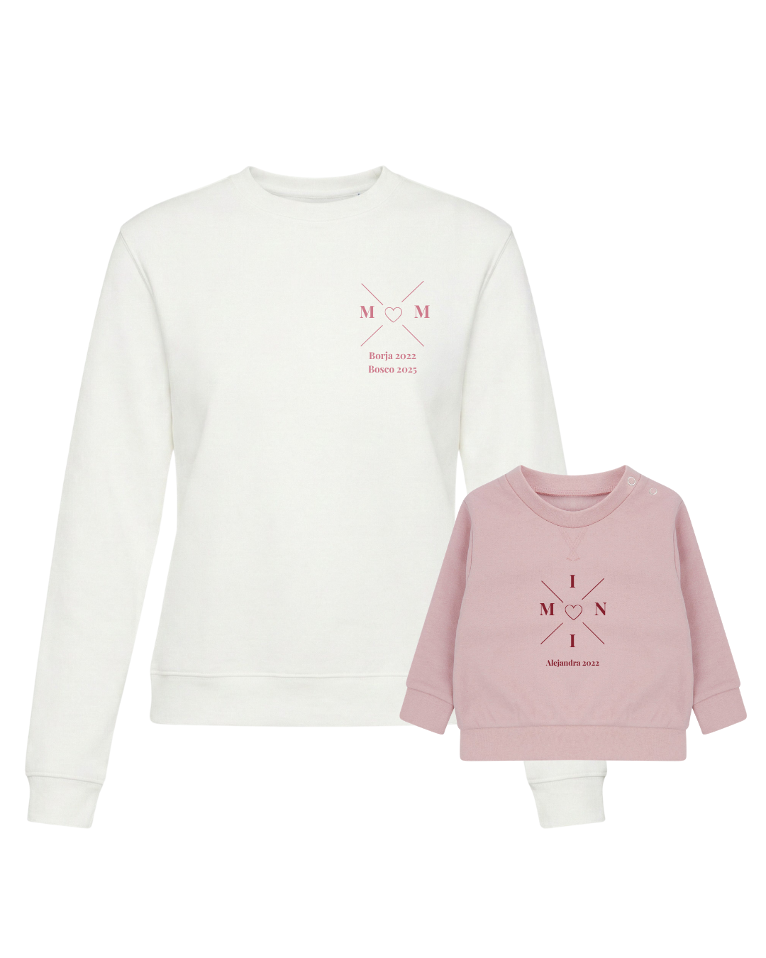 Pack sudaderas MOM y MINI bebé cruz corazón (hasta 36 meses)