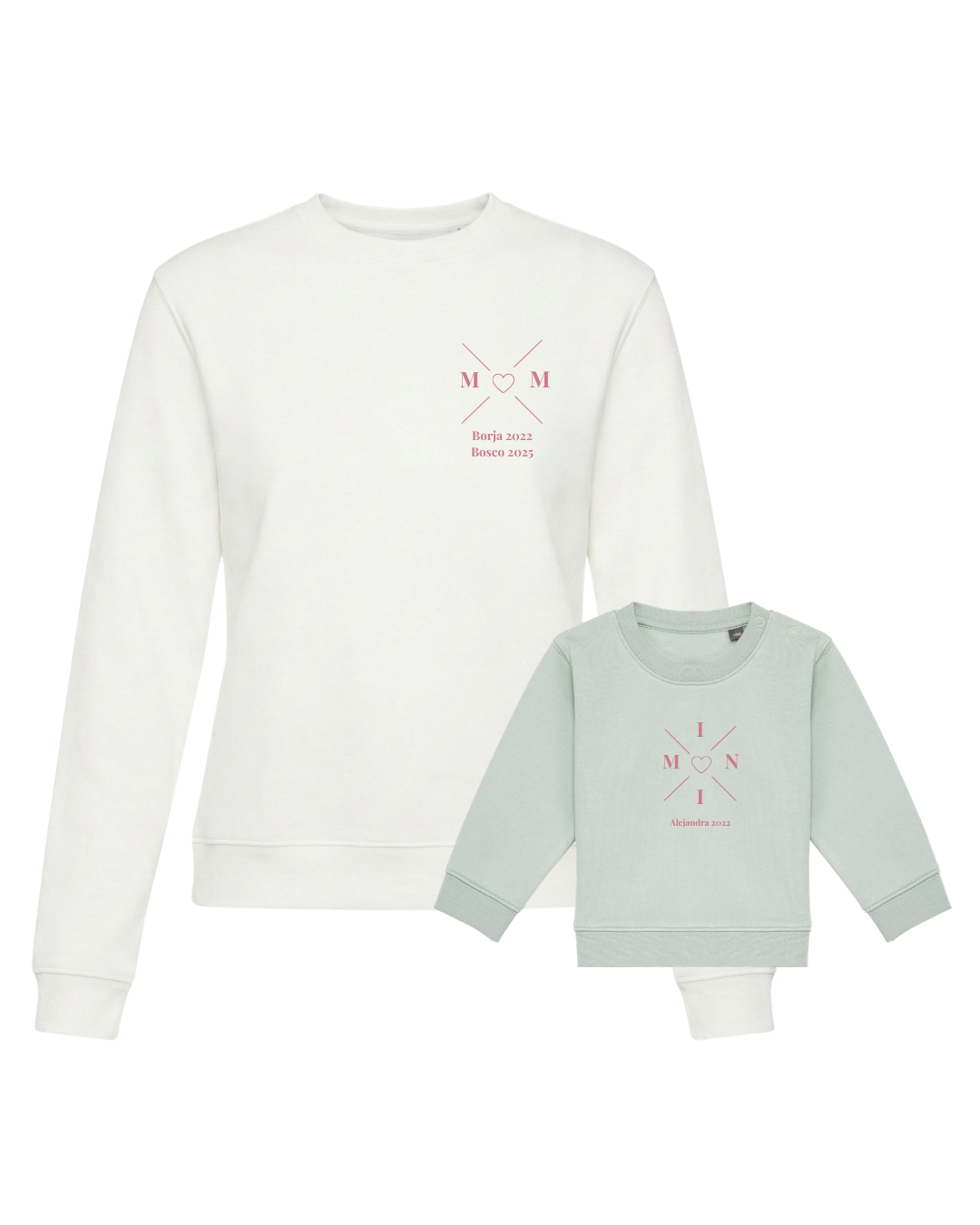 Pack sudaderas MOM y MINI bebé cruz corazón (hasta 36 meses)