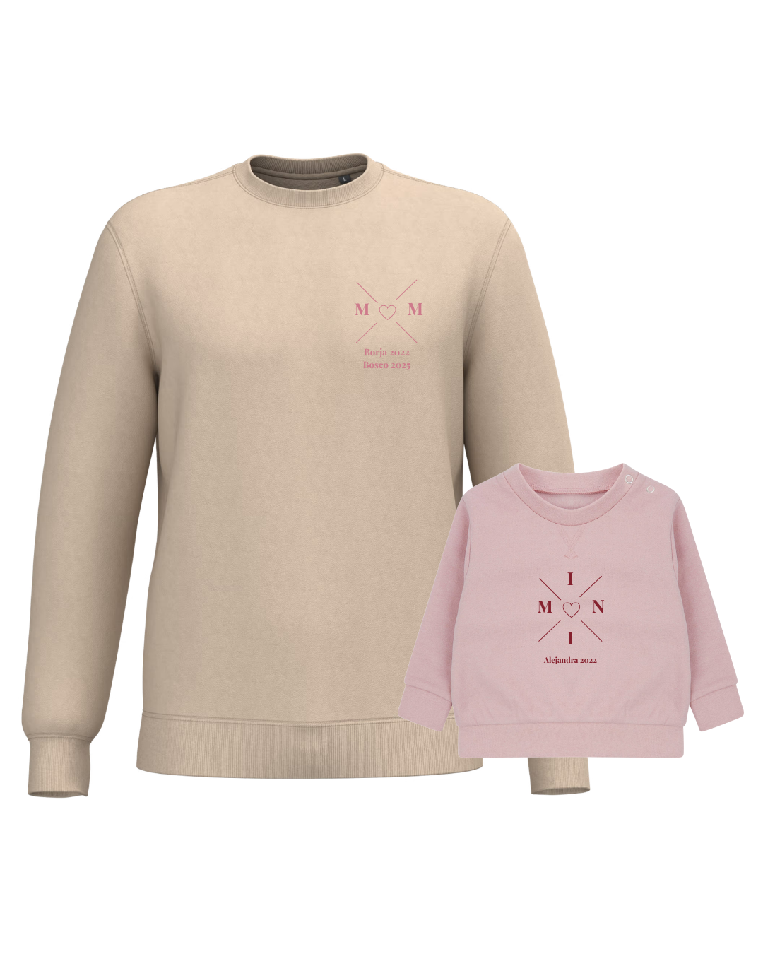 Pack sudaderas MOM y MINI bebé cruz corazón (hasta 36 meses)