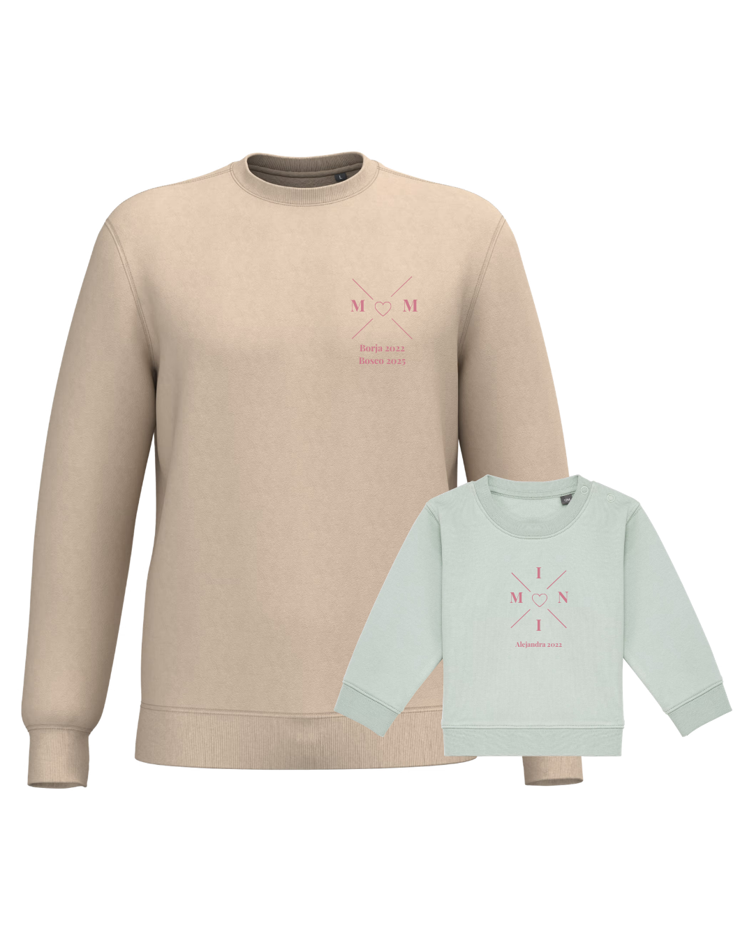 Pack sudaderas MOM y MINI bebé cruz corazón (hasta 36 meses)