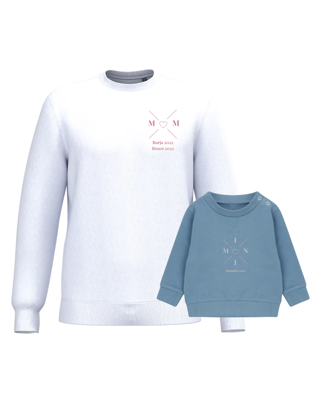 Pack sudaderas MOM y MINI bebé cruz corazón (hasta 36 meses)