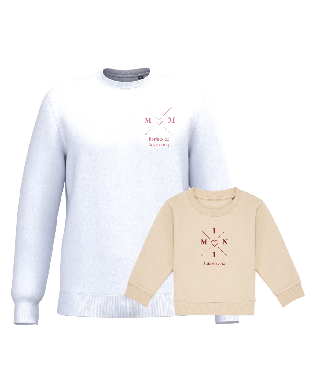 Pack sudaderas MOM y MINI bebé cruz corazón (hasta 36 meses)