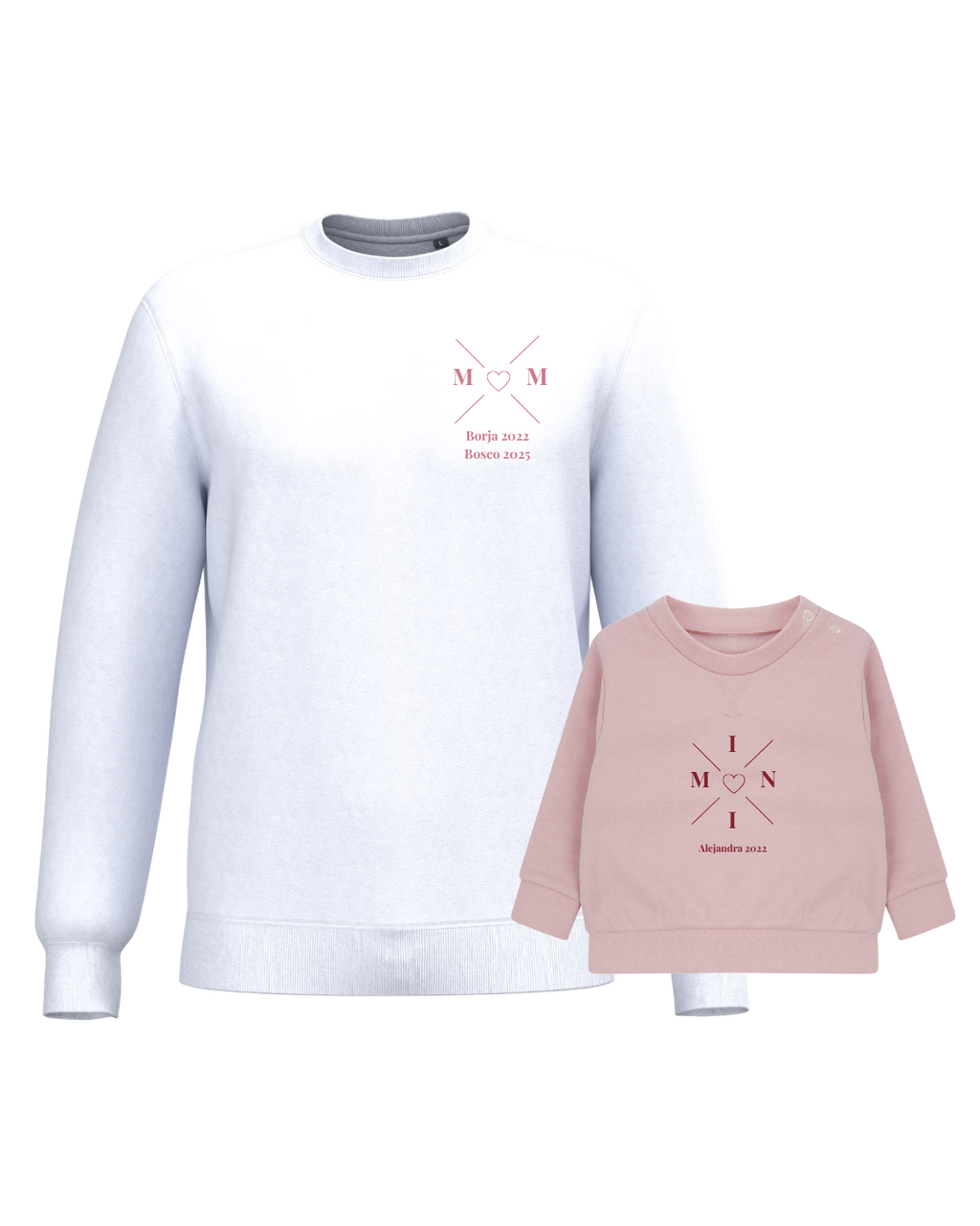 Pack sudaderas MOM y MINI bebé cruz corazón (hasta 36 meses)