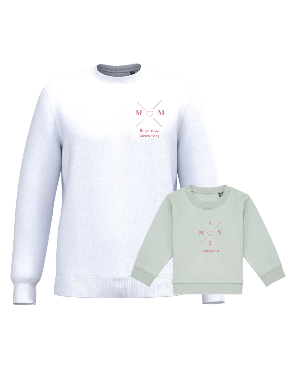 Pack sudaderas MOM y MINI bebé cruz corazón (hasta 36 meses)